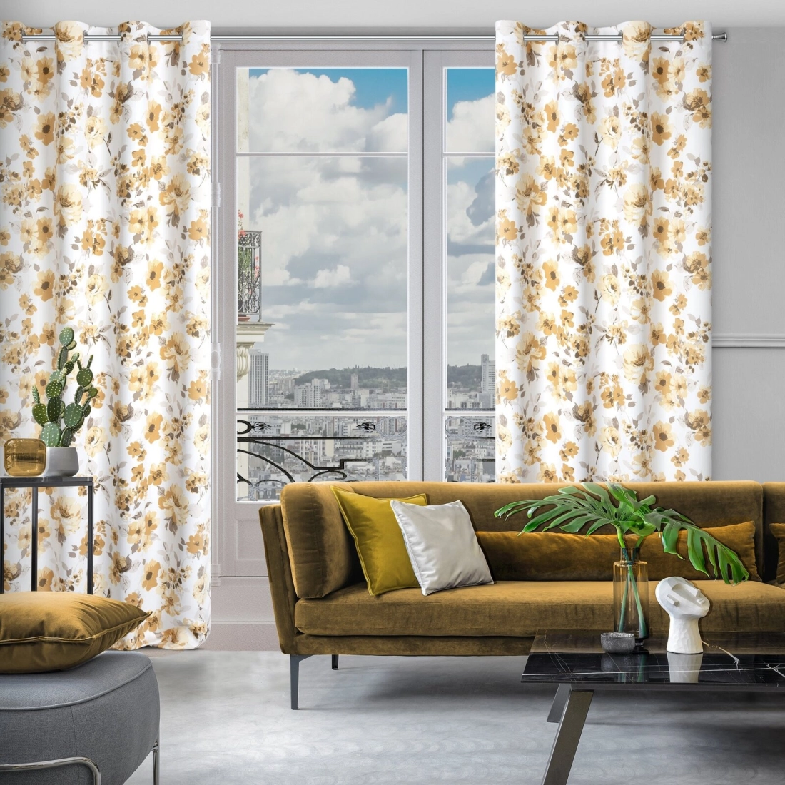 Závěs 140 x 250 cm zatemňovací bílý, béžový s kovovými kroužky CAREN