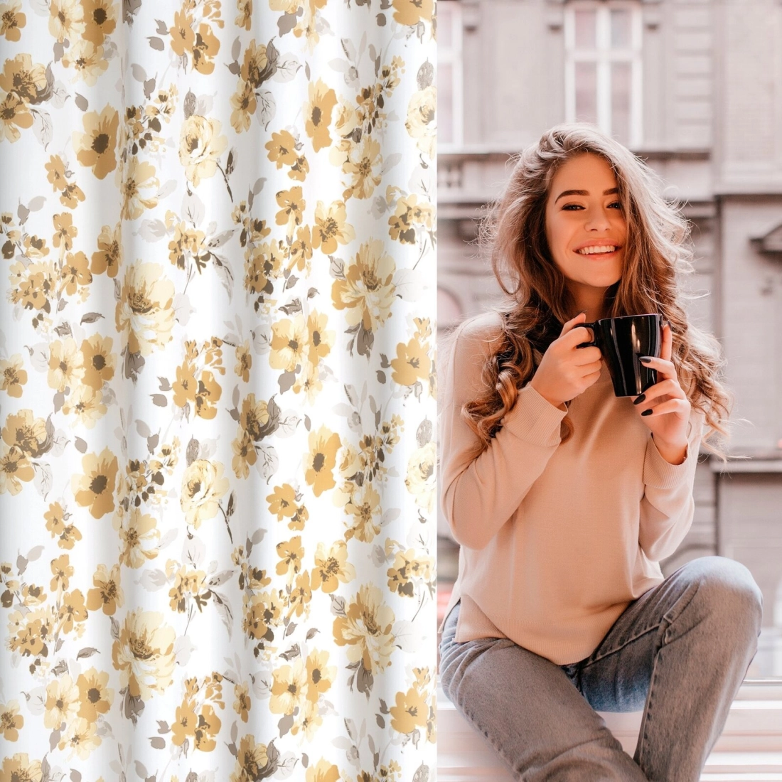 Závěs 140 x 250 cm zatemňovací bílý, béžový s kovovými kroužky CAREN