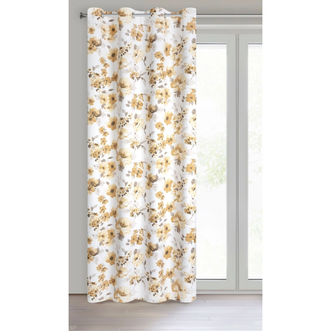 Závěs 140 x 250 cm zatemňovací bílý, béžový s kovovými kroužky CAREN