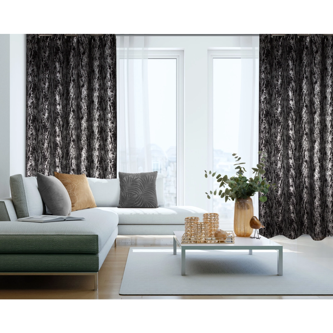 Zatemňovací závěs 140x250 cm černo-stříbrný na kovové kroužky ELISE