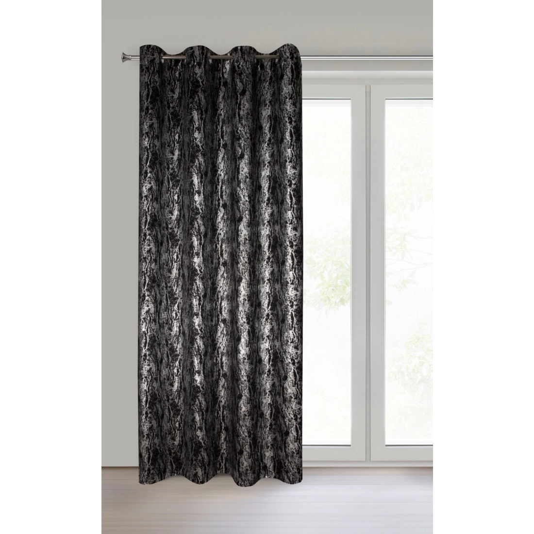 Zatemňovací závěs 140x250 cm černo-stříbrný na kovové kroužky ELISE