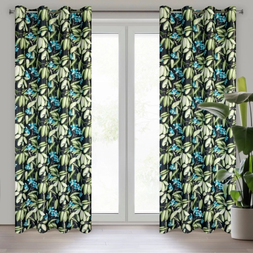 Záves 140x250 cm zatemňovací čierno-zelený na kovové krúžky LONI