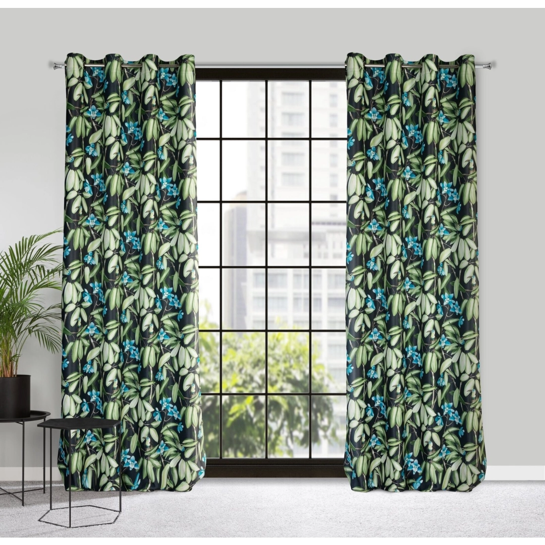 Zatemňovací závěs 140 x 250 cm černo-zelený na kovových kroužcích LONI