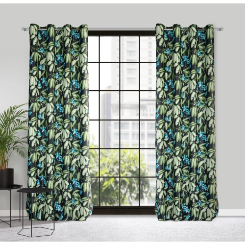 Záves 140x250 cm zatemňovací čierno-zelený na kovové krúžky LONI