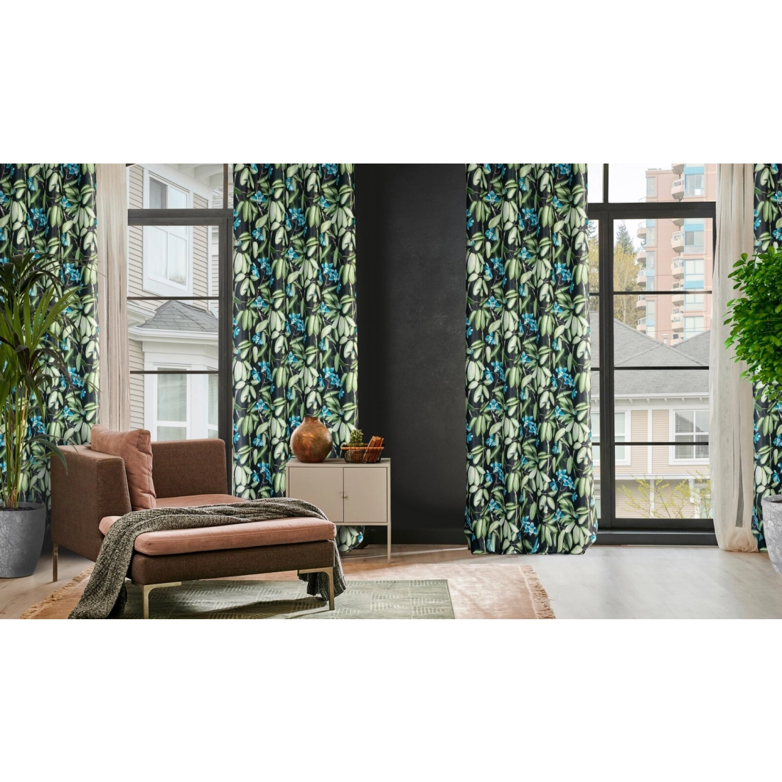 Zatemňovací závěs 140 x 250 cm černo-zelený na kovových kroužcích LONI