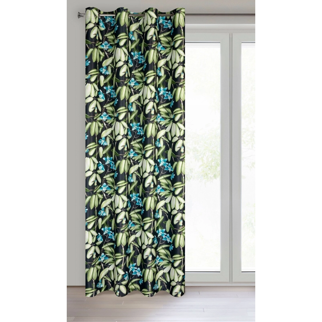 Zatemňovací závěs 140 x 250 cm černo-zelený na kovových kroužcích LONI