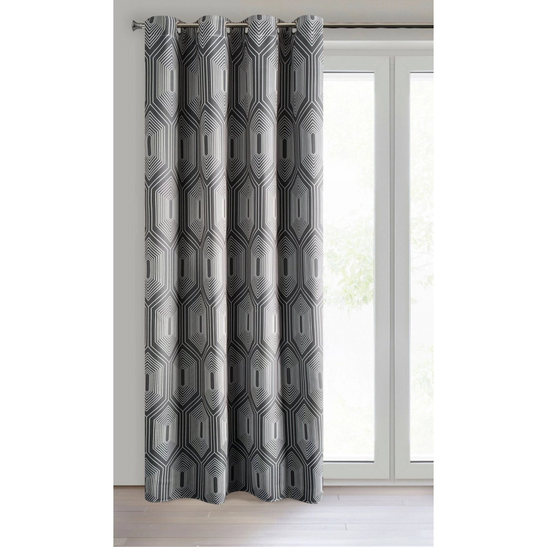 Záves 140x250 cm zatemňovací grafitový, biely na kovové krúžky DIADEM