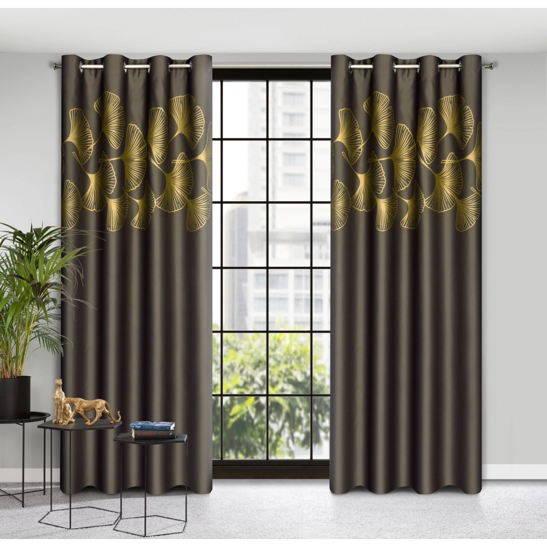 Záves 140x250 cm zatemňovací hnedý zlatý na kovové krúžky HARMONY