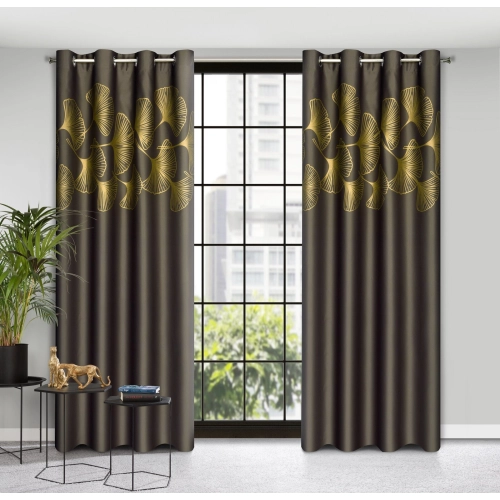Záves 140x250 cm zatemňovací hnedý zlatý na kovové krúžky HARMONY