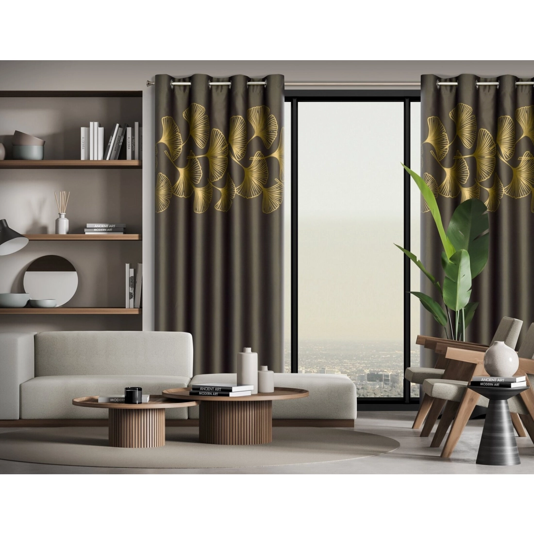 Záves 140x250 cm zatemňovací hnedý zlatý na kovové krúžky HARMONY