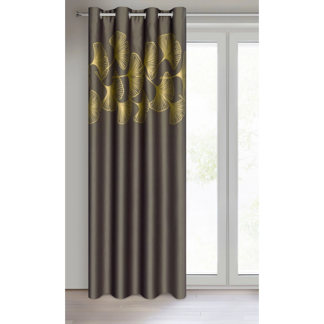Záves 140x250 cm zatemňovací hnedý zlatý na kovové krúžky HARMONY