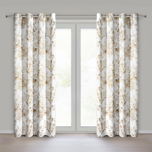 Záves 140x250 cm zatemňujúci béžovo zlatý s rastlinnou potlačou na kovové krúžky OLENI