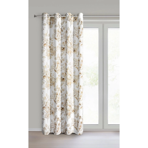 Záves 140x250 cm zatemňujúci béžovo zlatý s rastlinnou potlačou na kovové krúžky OLENI