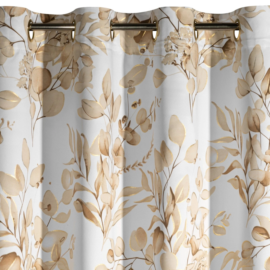 Záves 140x250 cm zatemňujúci béžovo zlatý s rastlinnou potlačou na kovové krúžky OLENI