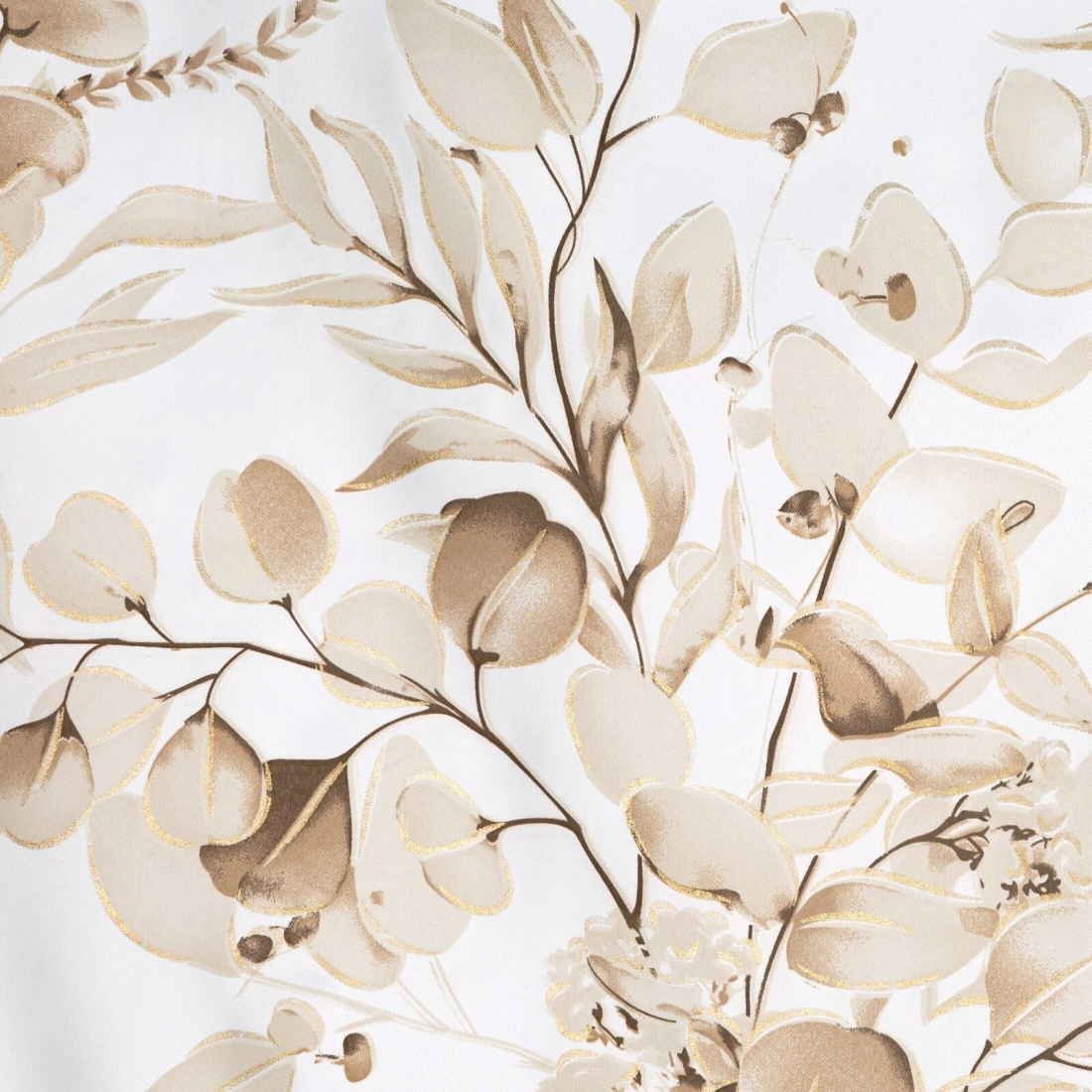 Záves 140x250 cm zatemňujúci béžovo zlatý s rastlinnou potlačou na kovové krúžky OLENI