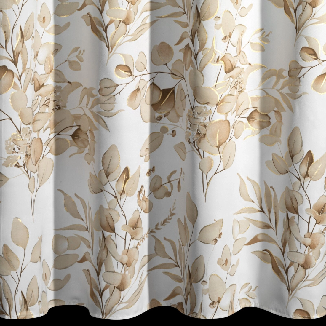 Záves 140x250 cm zatemňujúci béžovo zlatý s rastlinnou potlačou na kovové krúžky OLENI