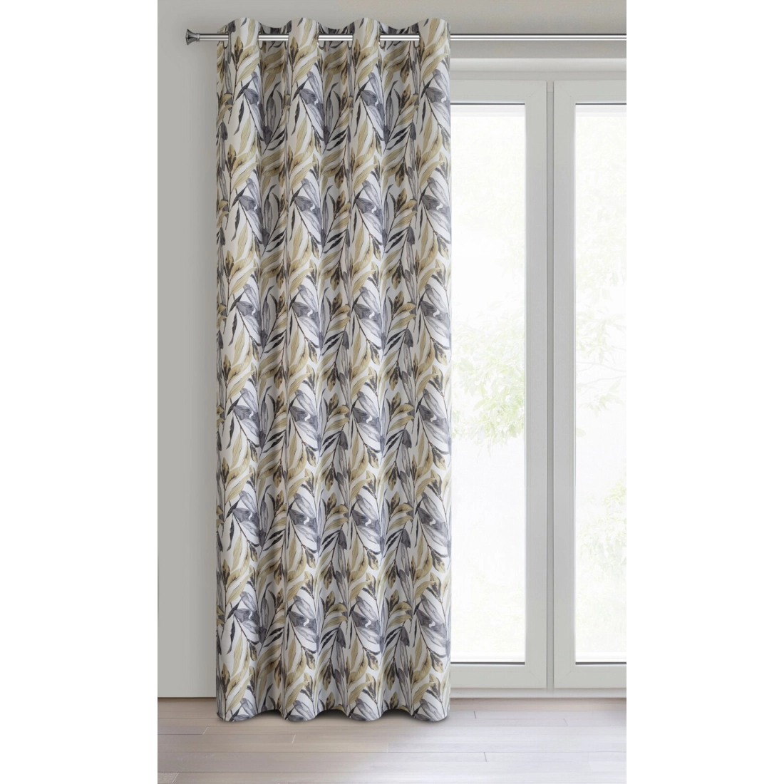 Záves 140x250 cm zatemňujúci bielo-horčicový na kovové krúžky LAVIN