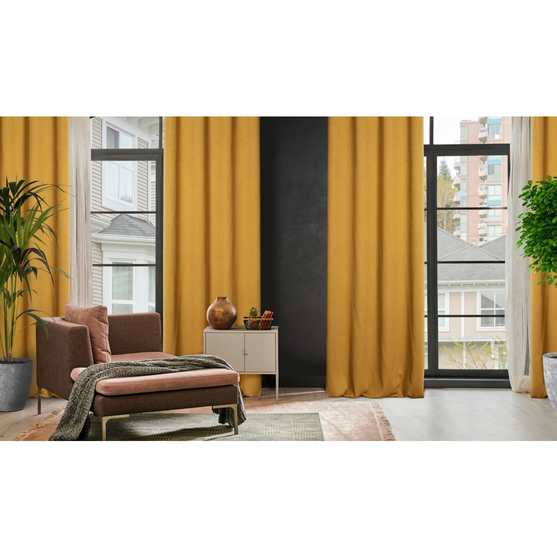 Závěs 140 x 250 cm zatemňovací medový na kovové kroužky AMARO