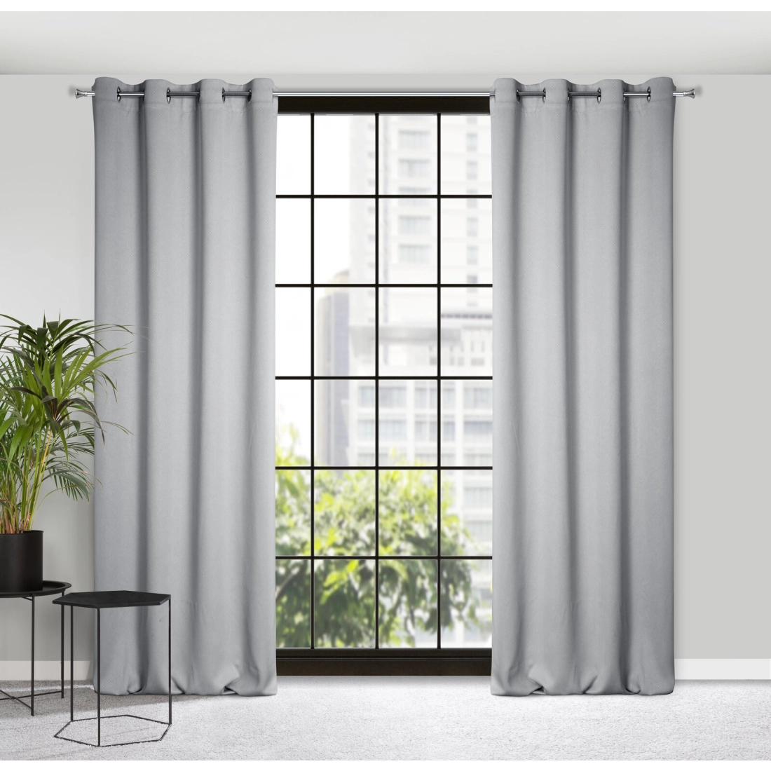 Závěs 140 x 250 cm zatemňovací šedý s kovovými kroužky AMARO