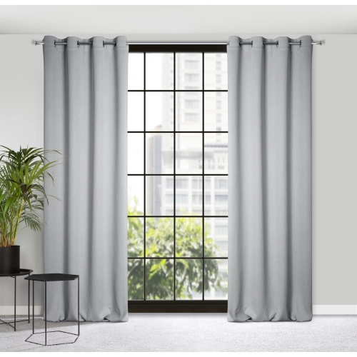 Závěs 140 x 250 cm zatemňovací šedý s kovovými kroužky AMARO