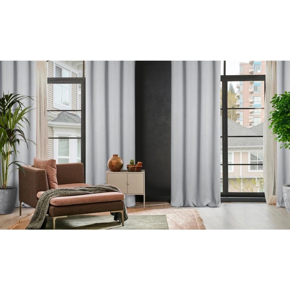 Závěs 140 x 250 cm zatemňovací šedý s kovovými kroužky AMARO