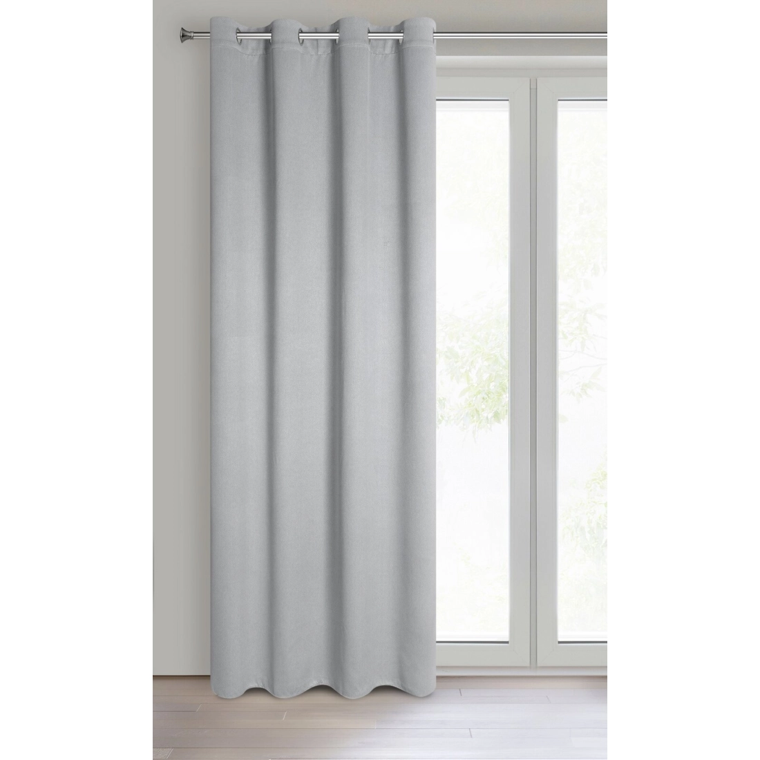 Závěs 140 x 250 cm zatemňovací šedý s kovovými kroužky AMARO