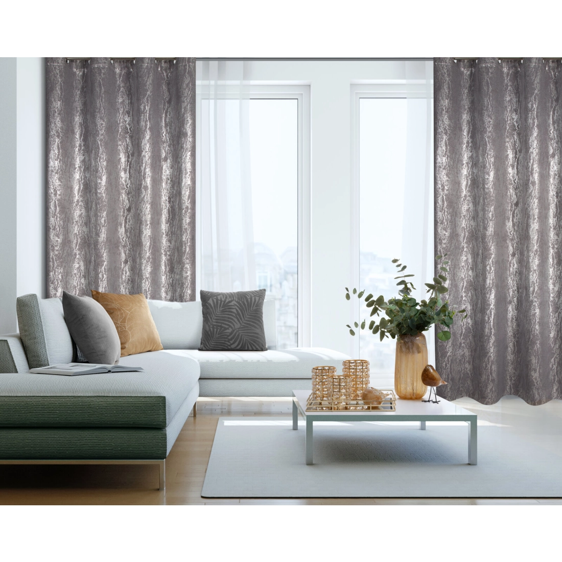 Závěs 140x250 cm zatemňovací šedý stříbrný na kovové kroužky ELISE