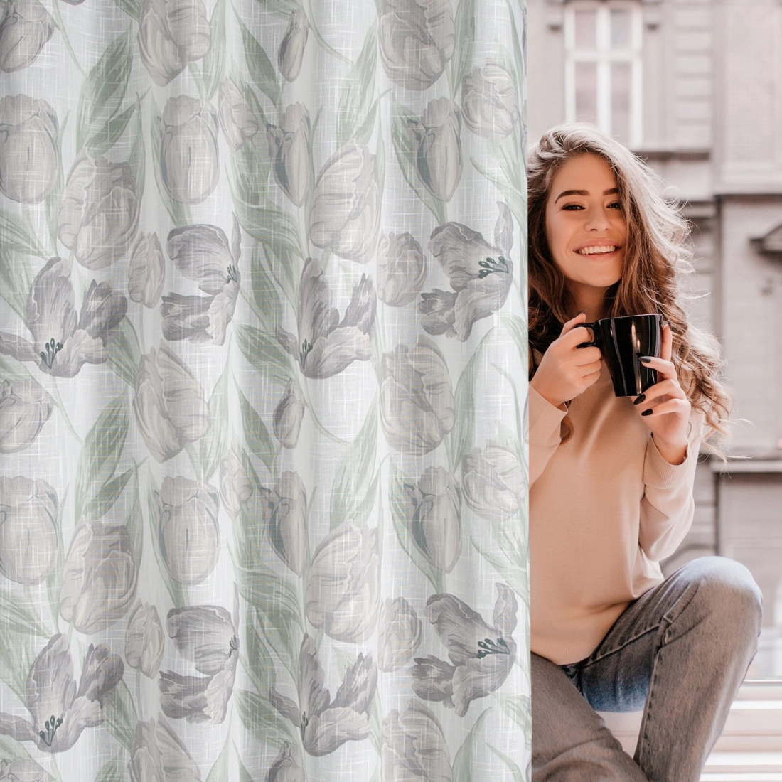 Záves 140x250 cm zelený na kovové krúžky MILLIE