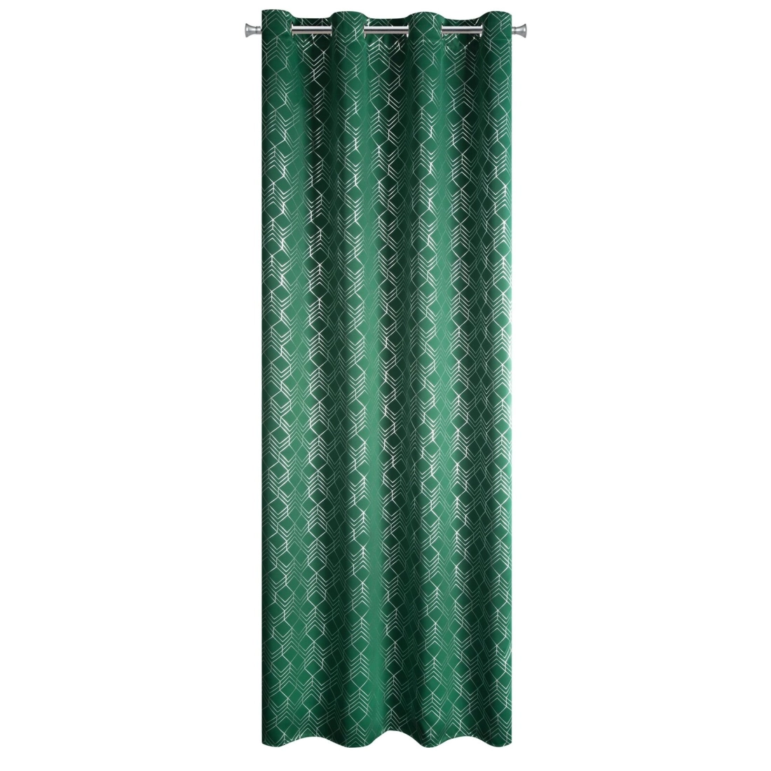 Závěs 140 × 250 cm zeleno-stříbrný zatemňovací s geometrickým vzorem na kovových kroužcích POLI Design 91