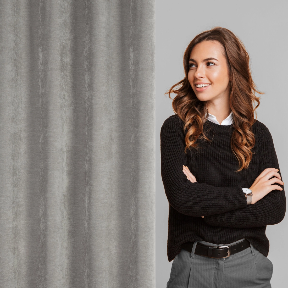 Záves 140x250 cm ženilkový sivý na kovové krúžky VANI