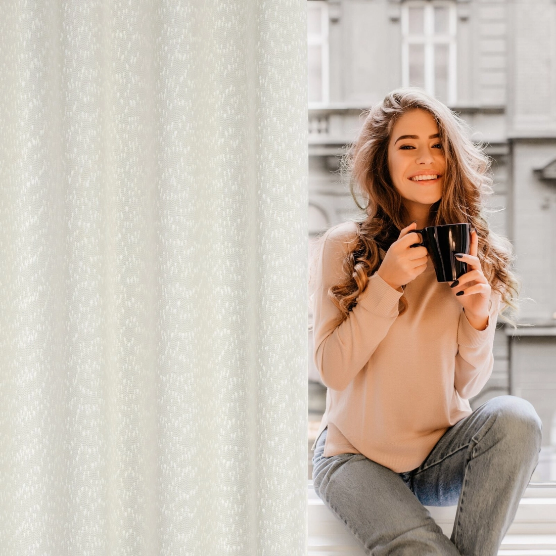 Záves 140x260 cm zamatový krémový na kovové krúžky SAND