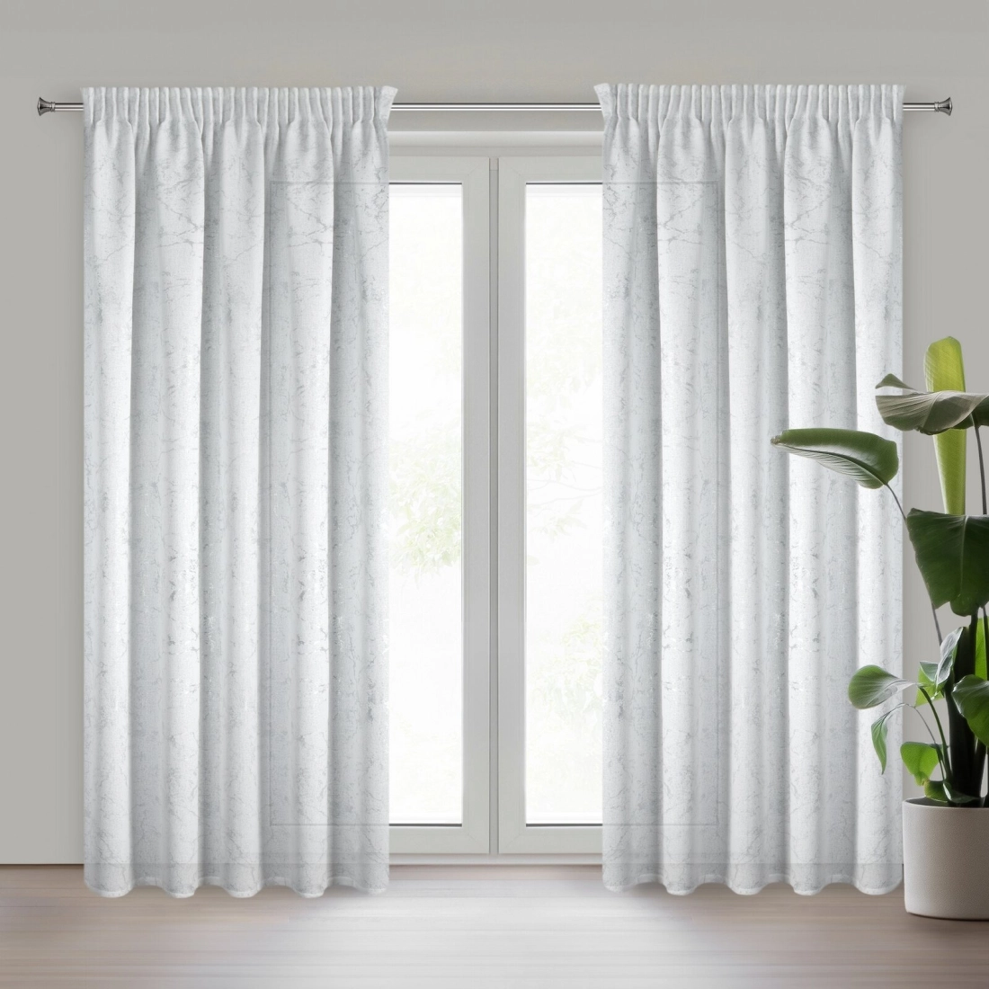 Záves 140x270 cm bielo-strieborný s mramorovým vzorom na riasiacu pásku MARLENE