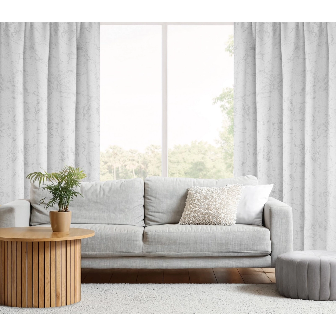 Záves 140x270 cm bielo-strieborný s mramorovým vzorom na riasiacu pásku MARLENE