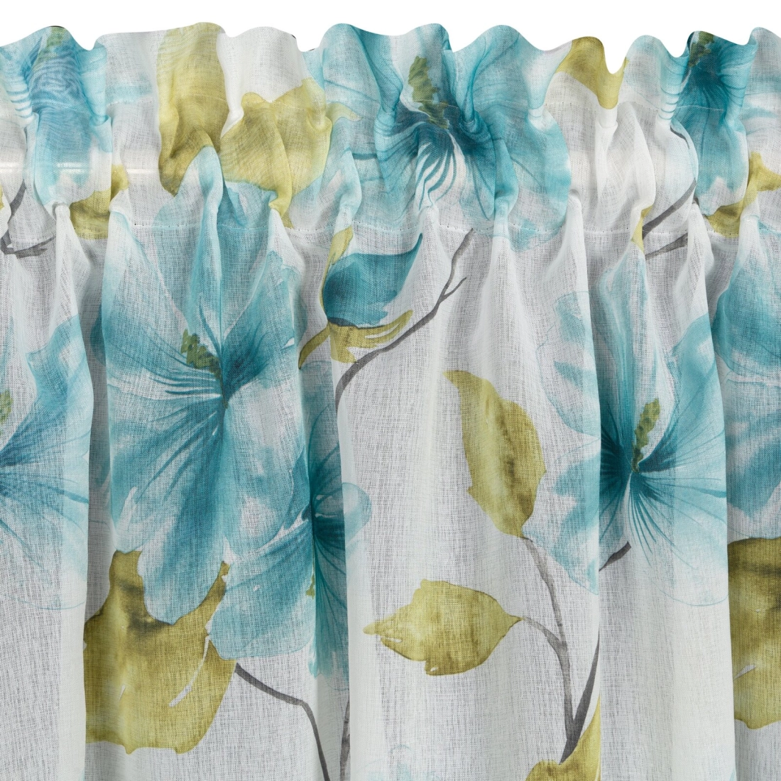 Záves 140x270 cm biely s modrými kvetmi na riasiacu pásku SOFIA