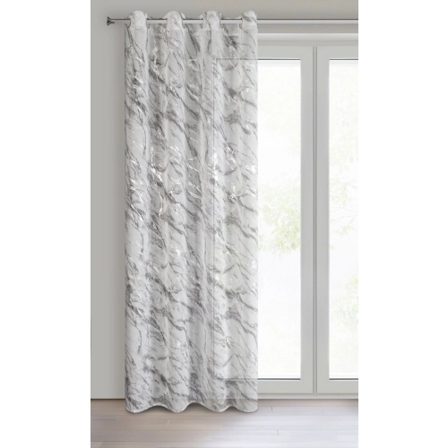 Záves 140x270 cm biely so strieborným mramorovým vzorom na kovové krúžky ALIVIA