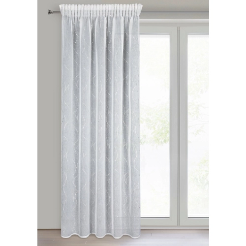 Záves 140x270 cm biely so strieborným vzorom na riasiacu pásku ARLENA