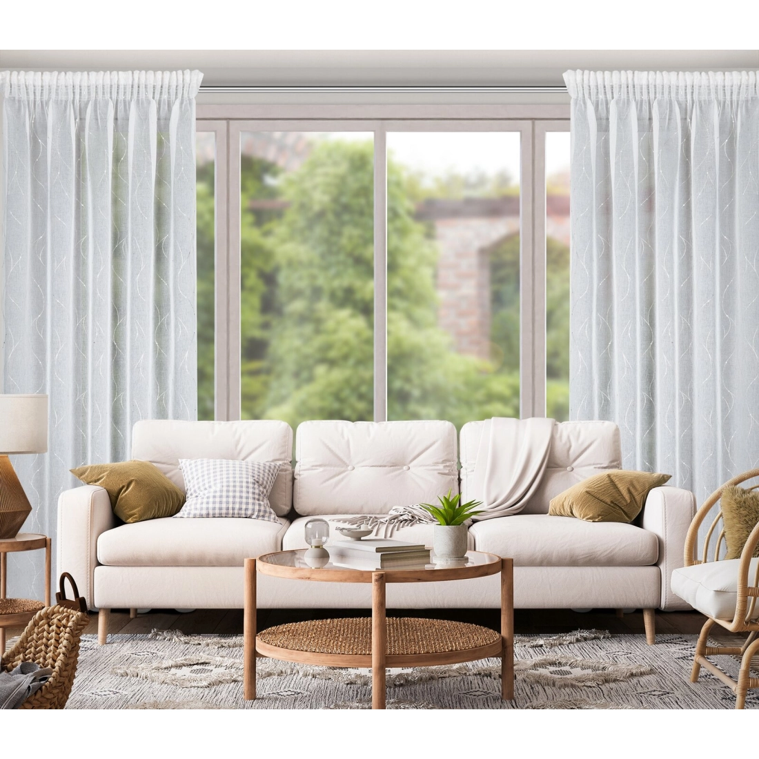 Záves 140x270 cm biely so strieborným vzorom na riasiacu pásku ARLENA