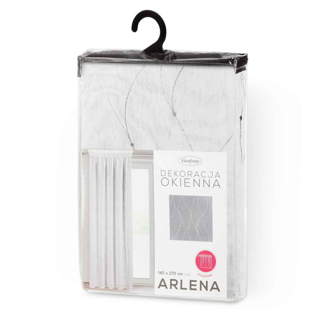 Záves 140x270 cm biely so strieborným vzorom na riasiacu pásku ARLENA