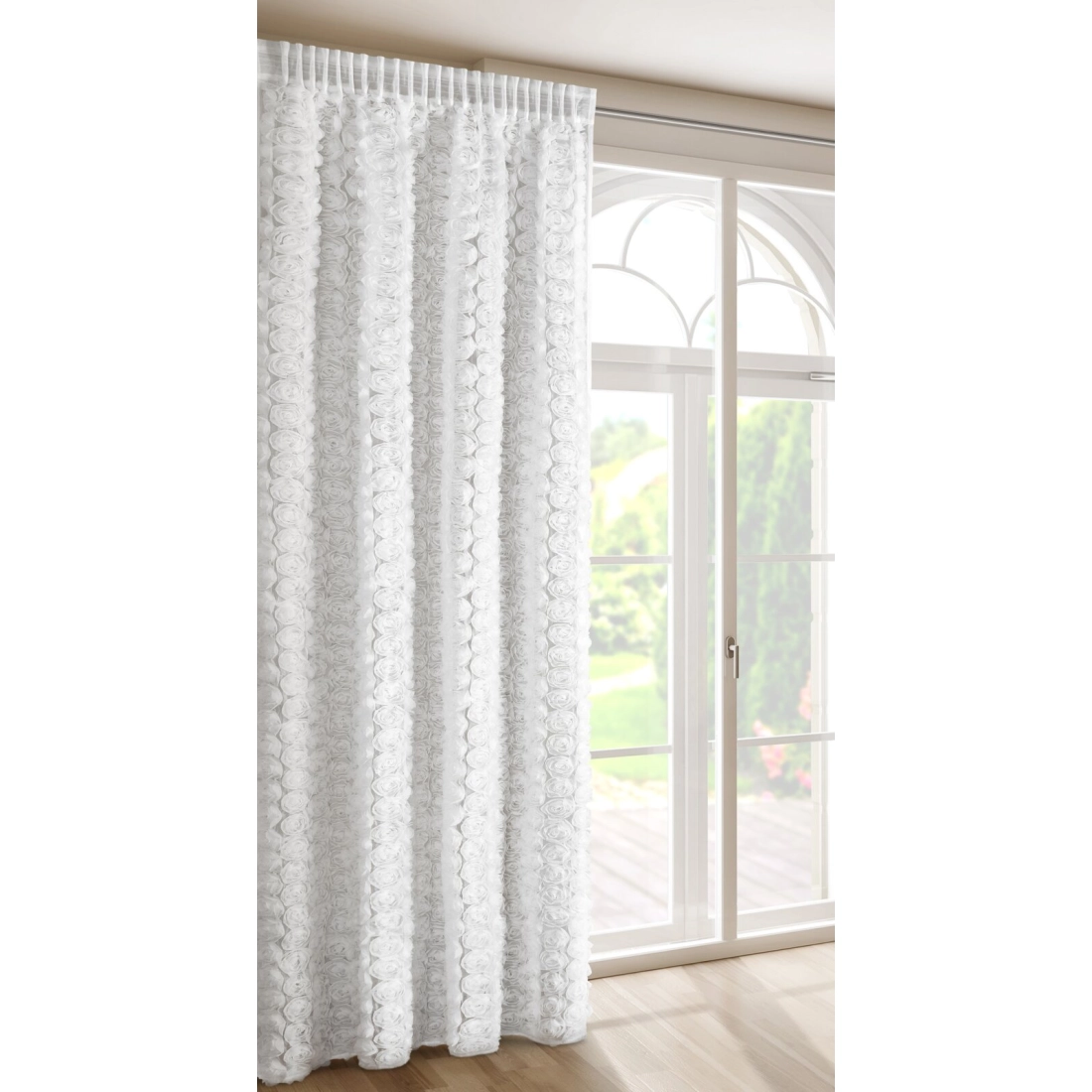 Záves 140x270 cm biely zamatový na riasiacu pásku ROSES1 Eva Minge