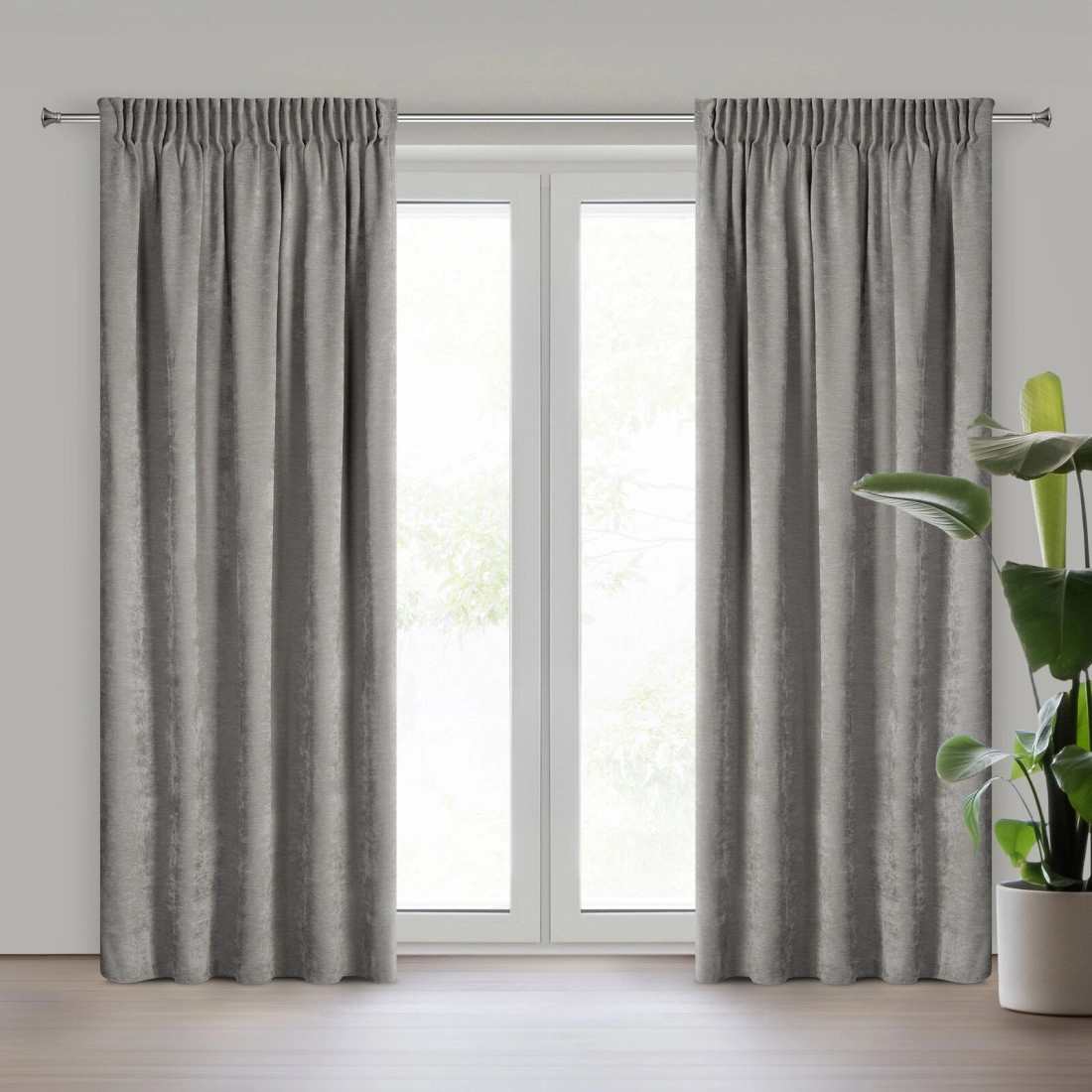 Záves 140x270 cm chenilový sivý na riasiacu pásku VANI