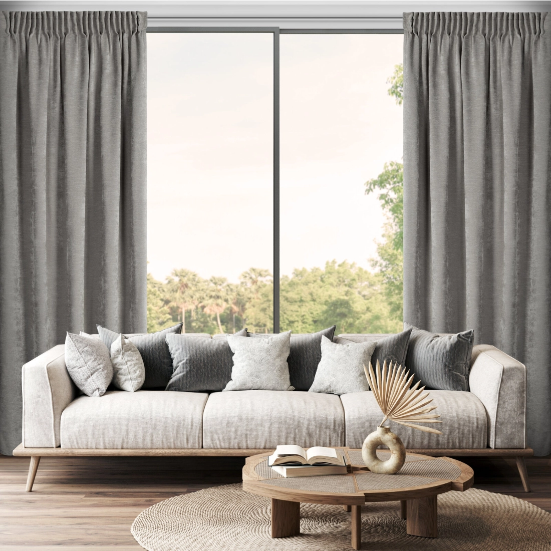 Záves 140x270 cm chenilový sivý na riasiacu pásku VANI