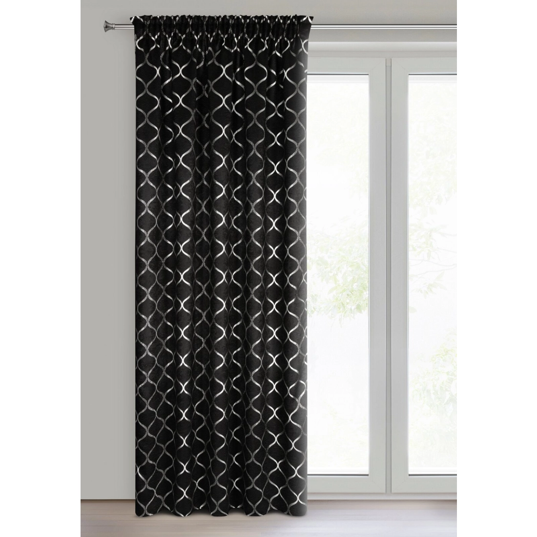 Záves 140x270 cm čierny, strieborný zatemňujúci na riasiacu pásku MILI