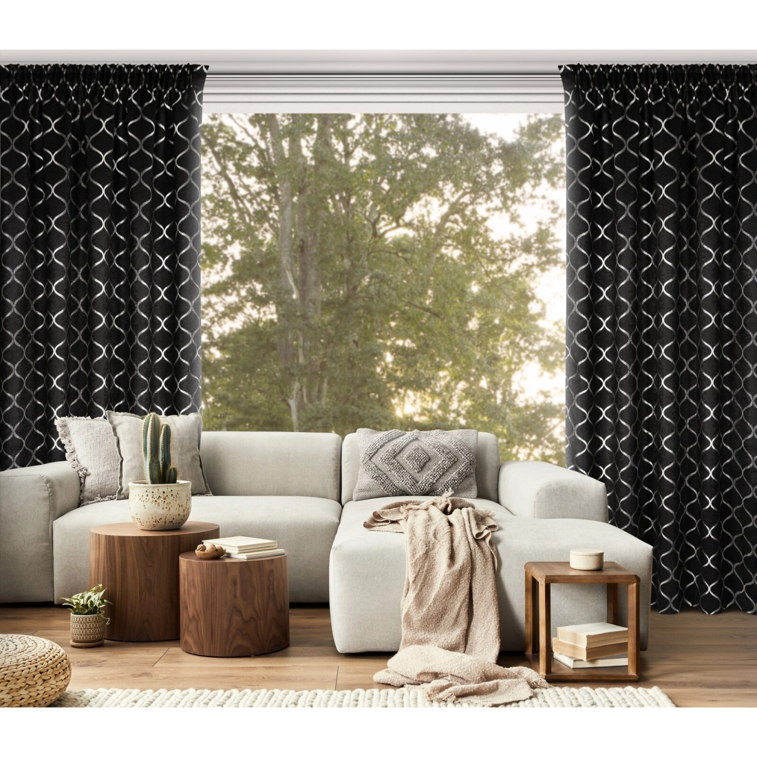 Záves 140x270 cm čierny, strieborný zatemňujúci na riasiacu pásku MILI