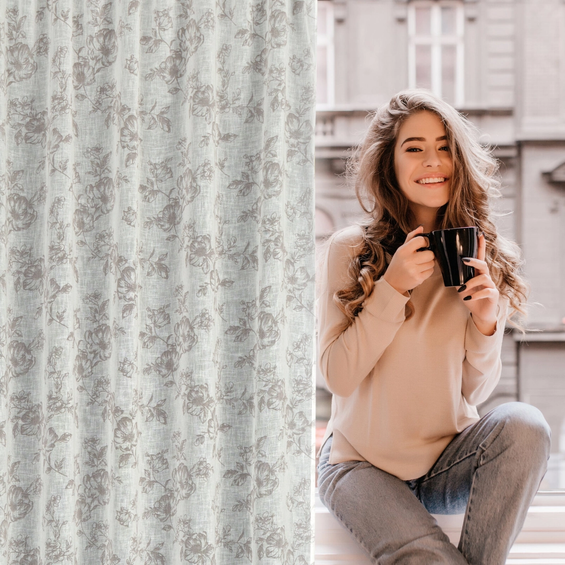 Záves 140x270 cm etamínový bielo-sivý na riasiacu pásku WIKI