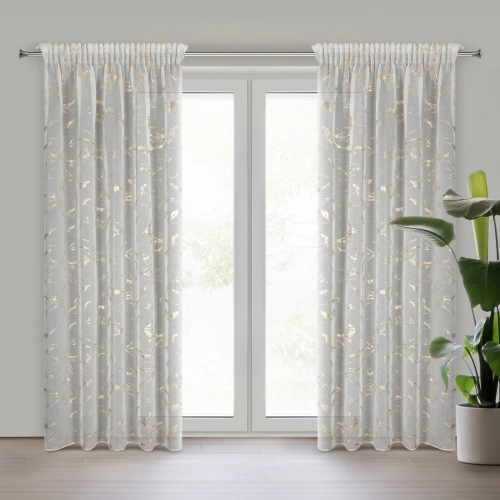 Záves 140x270 cm etamínový bielo zlatý na riasiacu pásku ALINA