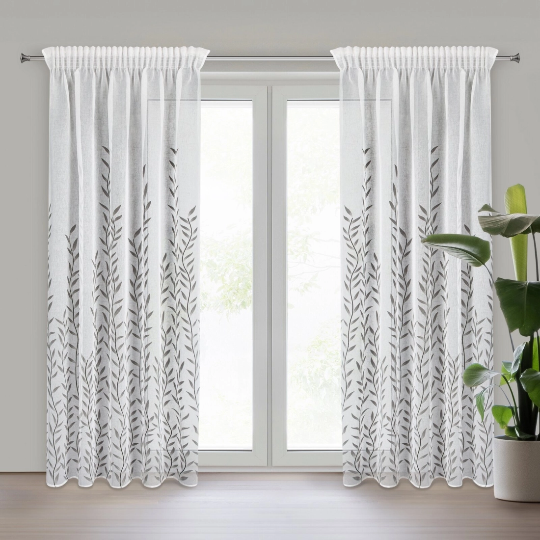 Záves 140x270 cm etamínový biely striebrný na riasiacu pásku GLORI