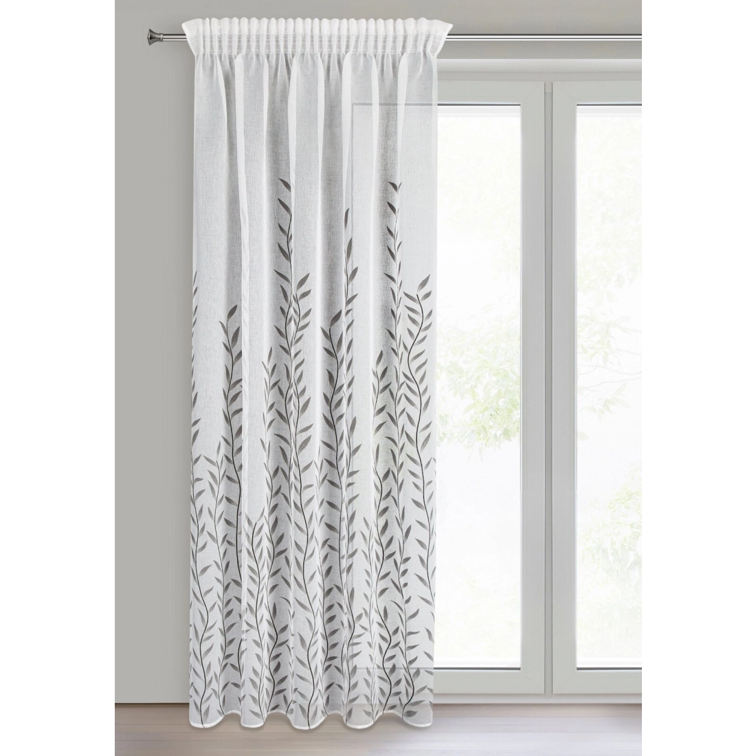 Záves 140x270 cm etamínový biely striebrný na riasiacu pásku GLORI