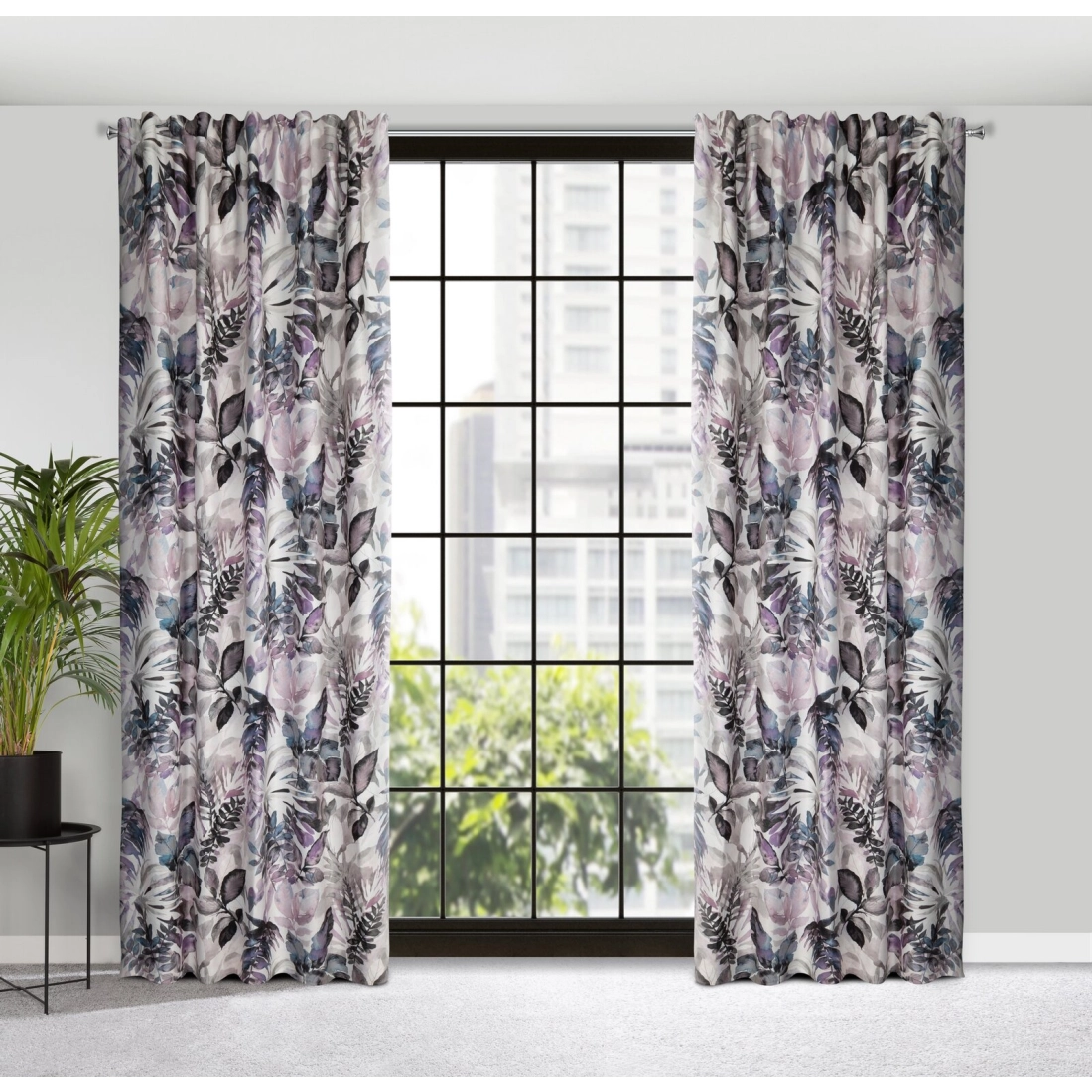 Závěs 140 x 270 cm matný bílý, fialový na řasicí pásku LILIA