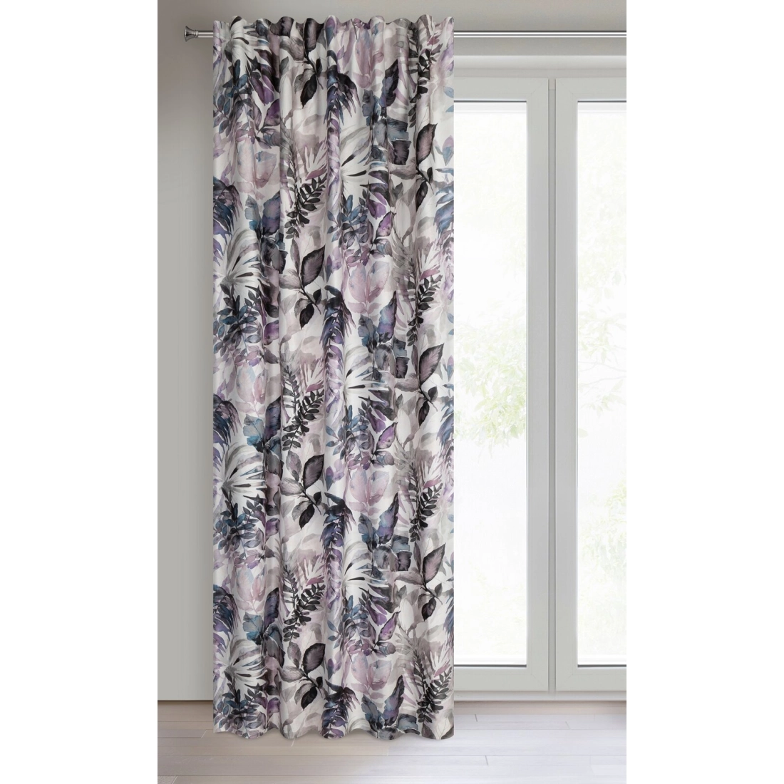 Závěs 140 x 270 cm matný bílý, fialový na řasicí pásku LILIA