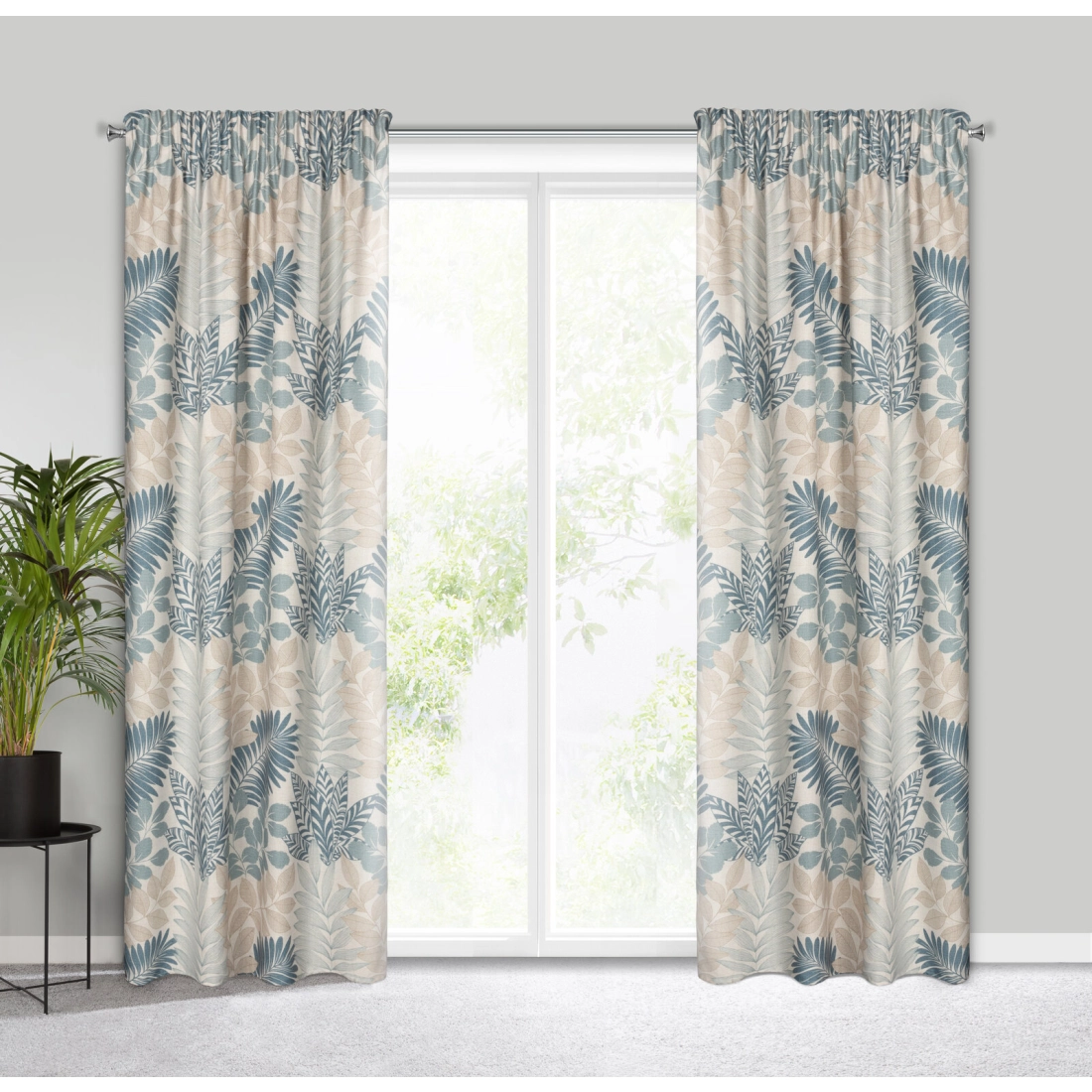 Záves 140x270 cm matný polyesterový prírodný modrý na riasiacu pásku LENNY